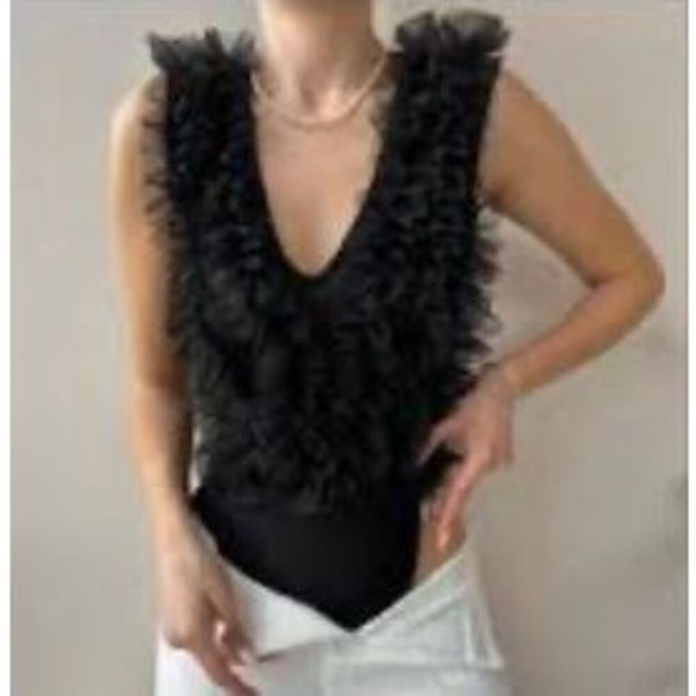 NWT live 4 truth, black ruffle sleeveless bodysuit whimsigoth L